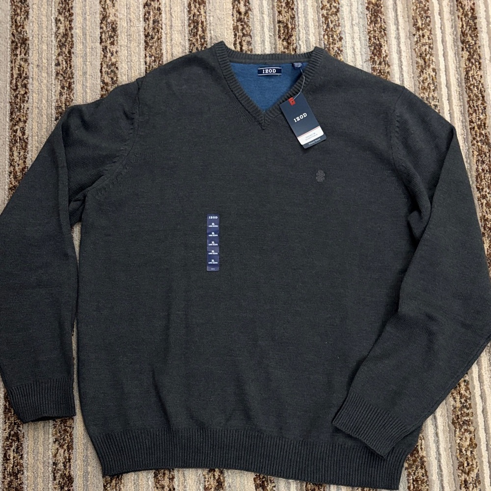 Izod Premium Natural cotton blend stretch Men's Dark Gray V-Neck Sweater